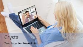  Presentation with communication - Colorful slides enhanced with quarantine-technology-and-online-communication backdrop and a light blue colored foreground