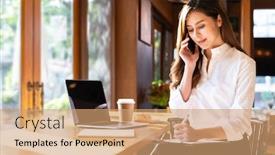  Presentation with hot work - PPT theme featuring quarantine-young-asian-woman-wearing background and a coral colored foreground