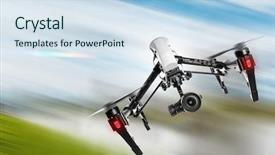  Presentation with camera drone - PPT layouts featuring quard copter - drone with 4k camera flying background and a sky blue colored foreground