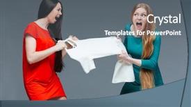  Presentation with hair dress - Theme consisting of quarrel - two pretty angry young women background and a gray colored foreground