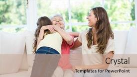  Presentation with granddaughter walking senior - Beautiful theme featuring quarter 3 - senior woman hugging granddaughter while backdrop and a coral colored foreground