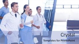  Presentation with emergency nursing - Slide set with quarter report - doctors and nurses rushing background and a  colored foreground