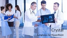  Presentation with quarter - Slide deck having quarter report - doctors examining an x-ray background and a  colored foreground