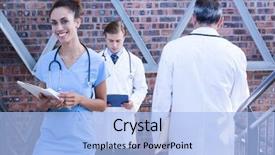  Presentation with quarter - Colorful presentation theme enhanced with quarter report - doctors walking on staircase backdrop and a  colored foreground