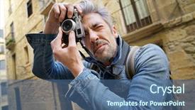  Presentation with summer camp pictures - Colorful slides enhanced with quarter report - man taking pictures in historical backdrop and a  colored foreground