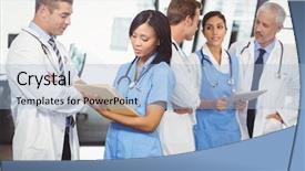  Presentation with hospital - Slide set with quarter report - medical team interacting with each background and a light blue colored foreground