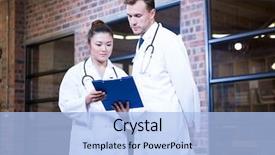  Presentation with library - Theme having quarter report - two doctors looking at clipboard background and a light blue colored foreground