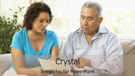  Presentation with senior couple - Colorful theme enhanced with senior couple studying financial document at home backdrop and a coral colored foreground