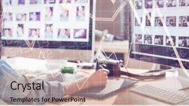  Presentation with stop violence against women - PPT theme with note indicator - stocks and shares against businesswoman background and a coral colored foreground