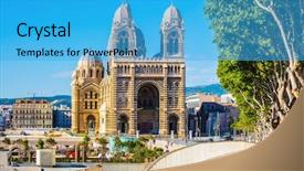  Presentation with catholic mary - Beautiful theme featuring quay marseille cathedral catholic cathedral backdrop and a cyan colored foreground