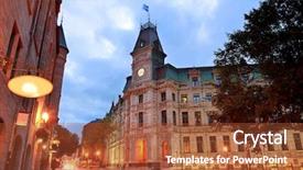  Presentation with city street - Audience pleasing PPT theme consisting of beautiful young woman in red polka dot dress sitting on bench in marais paris france backdrop and a seafoam green colored foreground