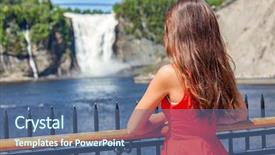  Presentation with tourist - Presentation theme having quebec city sightseeing tourist woman background and a ocean colored foreground