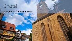  Presentation with city - PPT theme consisting of quedlinburg-city-chuch-in-harz background and a light blue colored foreground
