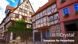  Presentation with city - Colorful PPT theme enhanced with quedlinburg-city-facades-in-harz backdrop and a tawny brown colored foreground