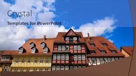  Presentation with city - PPT layouts enhanced with quedlinburg-city-facades-in-harz background and a light blue colored foreground