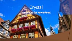  Presentation with city - Colorful presentation design enhanced with quedlinburg-city-facades-in-harz backdrop and a cobalt blue colored foreground