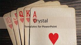  Presentation with playing cards - PPT theme having queen hearts - playing cards on wooden table background and a coral colored foreground