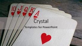  Presentation with playing cards - Slides having queen hearts - playing cards on wooden table background and a light gray colored foreground