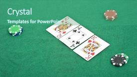  Presentation with poker chips - Colorful theme enhanced with queen hearts - three cards lying open backdrop and a ocean colored foreground
