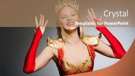  Presentation with queen - Presentation design featuring queen-in-red-costume-against background and a coral colored foreground