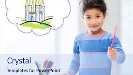  Presentation with crayon - Slide deck with princess picture - people childhood creativity and imagination background and a sky blue colored foreground