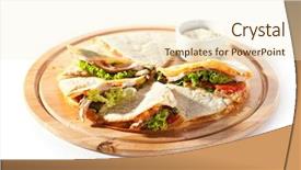  Presentation with chicken - Colorful slide deck enhanced with quesadilla with chicken and vegetables backdrop and a cream colored foreground