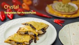  Presentation with beans - Presentation design consisting of quesadilla-with-chicken-meat background and a tawny brown colored foreground