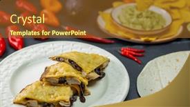  Presentation with nachos - Theme enhanced with quesadilla-with-chicken-meat background and a tawny brown colored foreground