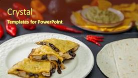  Presentation with nachos - PPT theme consisting of quesadilla-with-chicken-meat background and a tawny brown colored foreground