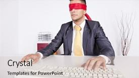  Presentation with blue eyes technology eye scan - Presentation theme with quest - businessman at his office background and a lemonade colored foreground