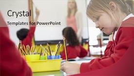  Presentation with table of contents - Cool new PPT layouts with question answer interactive - pupils sitting at table backdrop and a  colored foreground