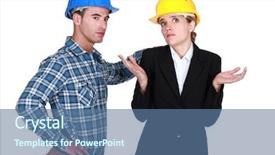  Presentation with upset - Beautiful presentation featuring question female character - upset worker and architect backdrop and a  colored foreground