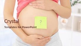  Presentation with medicine pregnant woman - PPT theme featuring pregnant woman with paper sticker on tummy closeup concept of choosing baby name background and a lemonade colored foreground