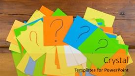  Presentation with question - PPT theme featuring question-mark-heap-on-table background and a  colored foreground