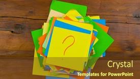  Presentation with question - Slide set consisting of question-mark-heap-on-table background and a  colored foreground