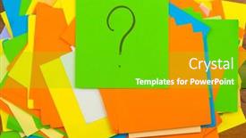  Presentation with question - Slide set having question-mark-heap-on-table background and a  colored foreground