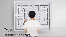  Presentation with maze - Audience pleasing slide deck consisting of question mark puzzle - woman looking to a maze backdrop and a light gray colored foreground