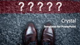  Presentation with questions question marks idea - Colorful slides enhanced with question marks message on asphalt backdrop and a ocean colored foreground