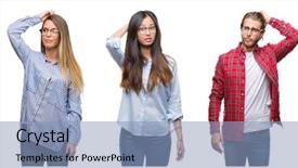  Presentation with people collage - Cool new slide set with question uncertain with doubt backdrop and a light blue colored foreground