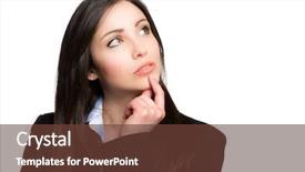  Presentation with triathlon run woman - Slide set with question womam - pensive woman portrait background and a  colored foreground