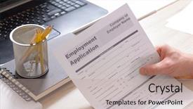  Presentation with application for employment - Colorful theme enhanced with questionary - blank employment application form backdrop and a mint green colored foreground