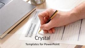  Presentation with application for employment - Colorful PPT theme enhanced with questionary - filling in blank employment application backdrop and a lemonade colored foreground