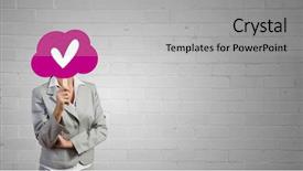  Presentation with face wash woman washing up - Beautiful PPT theme featuring questionary - woman applying card to face backdrop and a light gray colored foreground