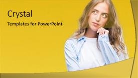  Presentation with beautiful midnight sun over - Amazing slide deck having quesution - beautiful young blonde woman backdrop and a gold colored foreground