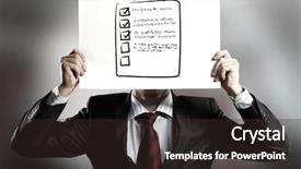  Presentation with questionnaire - Presentation theme featuring questionnaire survey employee - businessman hiding his face behind background and a tawny brown colored foreground