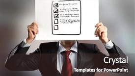  Presentation with questionnaire - Presentation theme featuring questionnaire survey employee - businessman hiding his face behind background and a tawny brown colored foreground