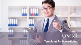  Presentation with questionnaire - Presentation theme enhanced with questionnaire survey employee - young businessman working background and a gray colored foreground