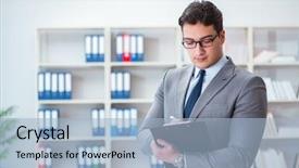  Presentation with office moves - Amazing theme having questionnaire survey employee - young businessman working backdrop and a light blue colored foreground