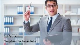  Presentation with questionnaire - Colorful slide deck enhanced with questionnaire survey employee - young businessman working backdrop and a light blue colored foreground