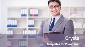  Presentation with working - Beautiful theme featuring questionnaire survey employee - young businessman working backdrop and a gray colored foreground